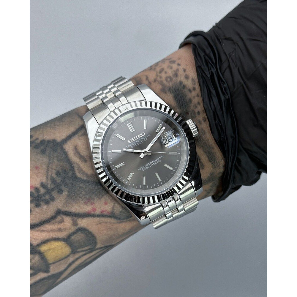 Custom Seiko Mod • Rhodium Grey Ghost Datejust • 39mm